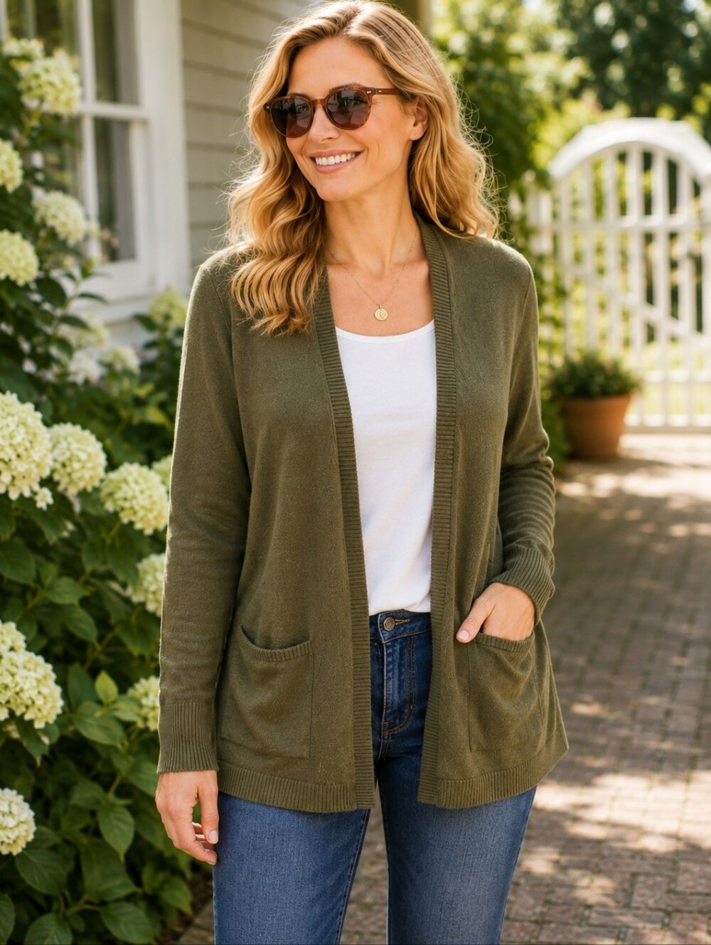 Talbots Olive Green Open Front Cardigan Sweater Women's Soft Classic Knit